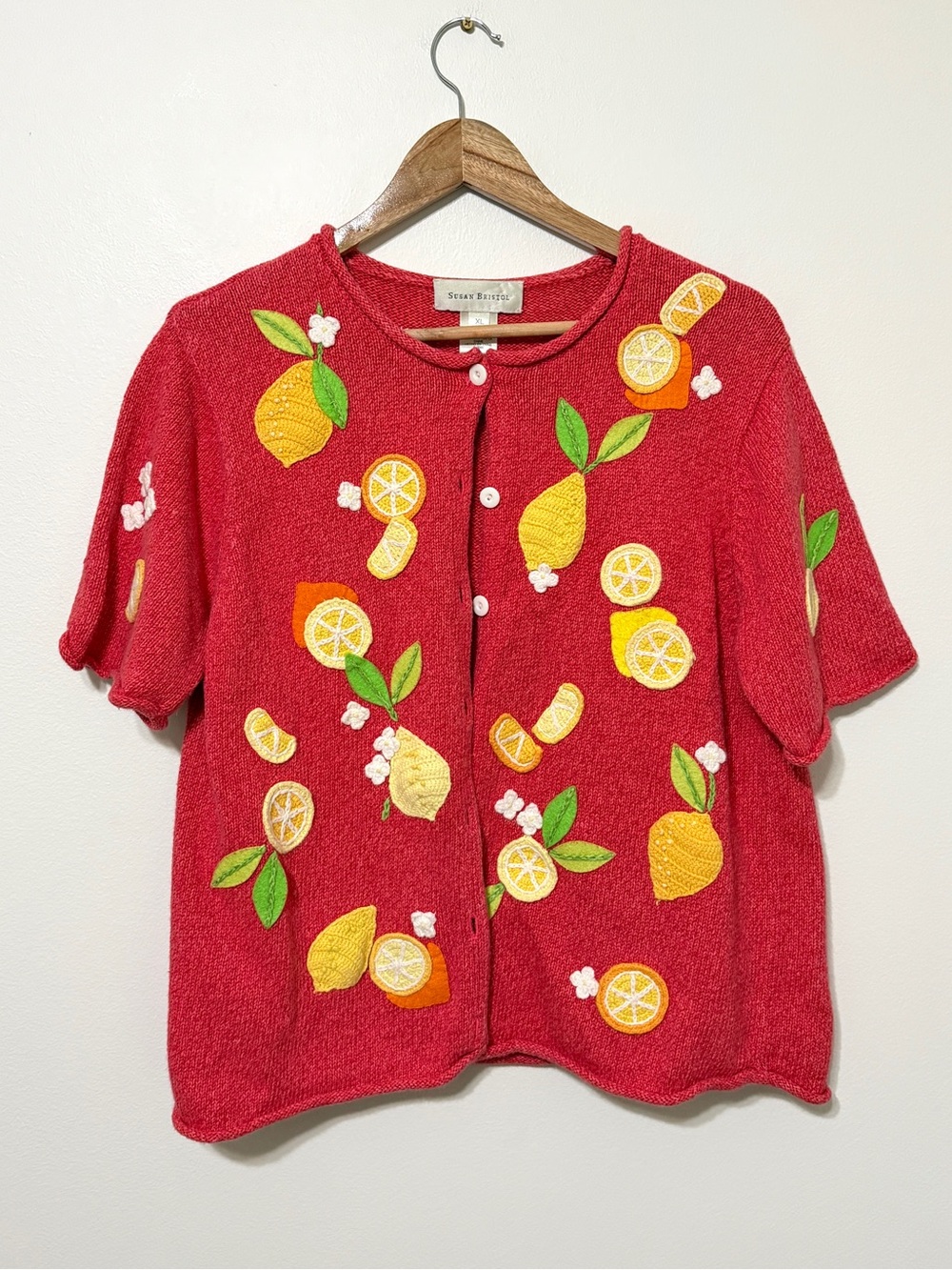 Susan Bristol Vintage Lemon Knit Cardigan Sweater Size Large XL Vtg - Picture 2 of 9